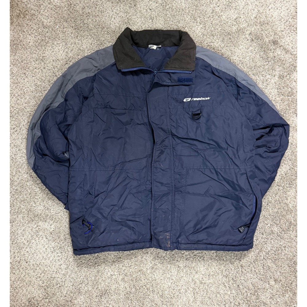 Vintage Reebok Windbreaker Jacket Mens Medium Navy Grey Colorblock Full Zip